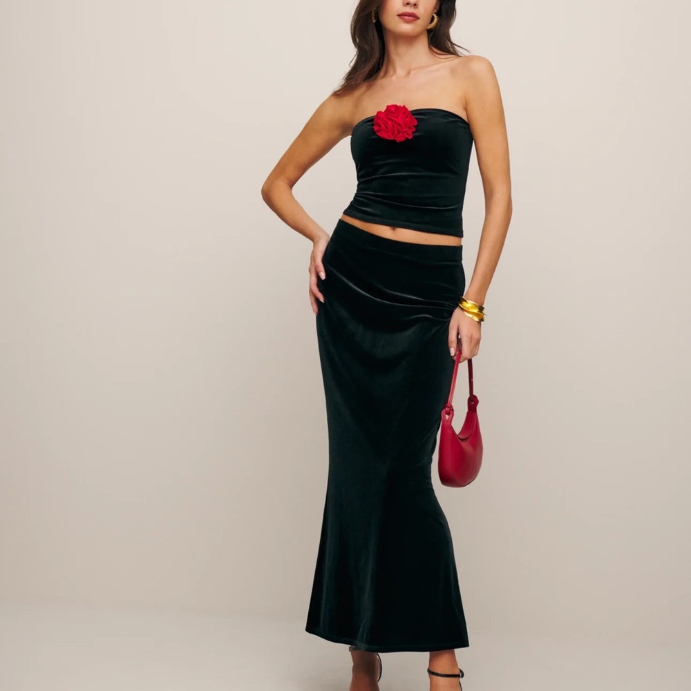 Reformation Black Velvet skirt